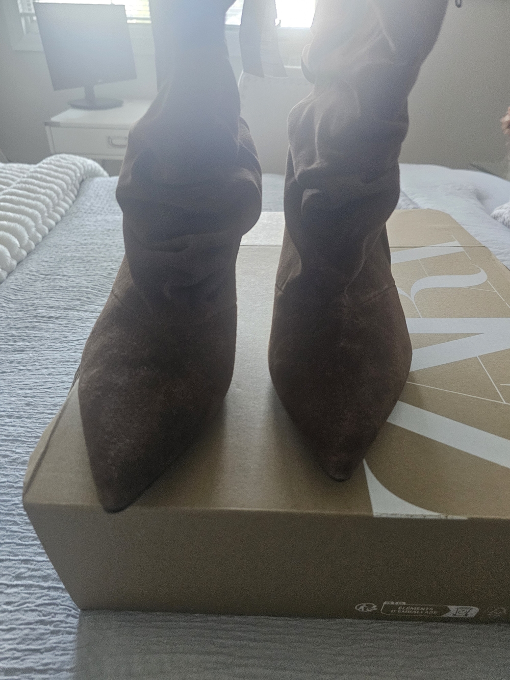 Brown Suede Slouchy Kitten Heel Boots - Picture 6 of 11